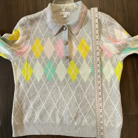 Charter Club Long Sleeve Pastel Argyle Polo Sweater Crystal Details Size Large - Picture 7 of 8